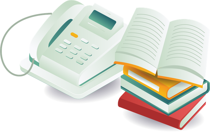 Stack of books with landline telephone  Illustration