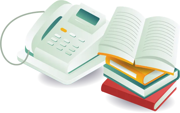 Stack of books with landline telephone  Illustration