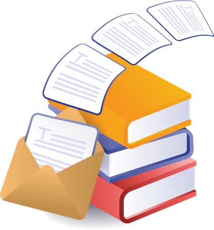 Stack of books with technology email transactions  Illustration