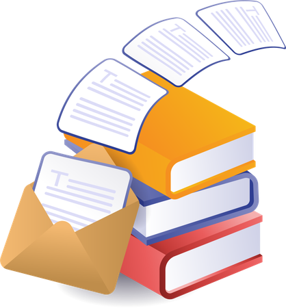 Stack of books with technology email transactions  Illustration