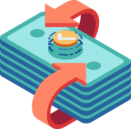 Flat 3 D Isometric Stack Of Money With Exchange Arrow Currency Exchange Concept Illustration