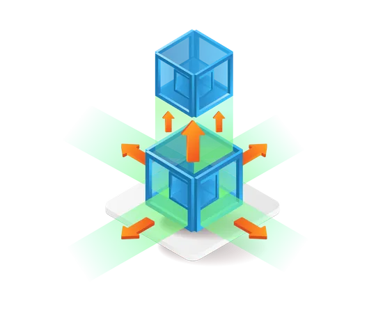 Stacked boxes with arrows going in all directions  Illustration