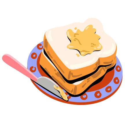 Indulge In The Simple Pleasure Of Butter Melting Beautifully Over A Stack Of Warm Toast Served On A Vibrant Dish Perfect For A Quick Delicious Breakfast Illustration