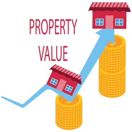 Stacked coins and graph shows increasing of property values  Illustration