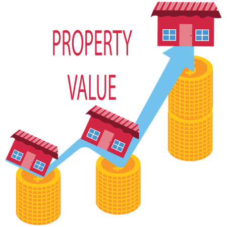 Stacked coins and graph shows increasing of property values  Illustration
