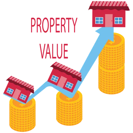 Stacked coins and graph shows increasing of property values  Illustration