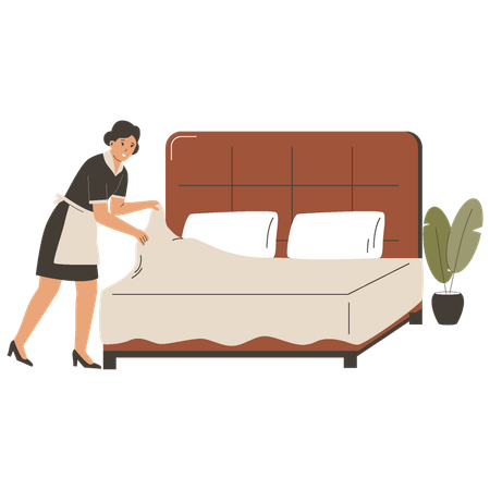 Staff hotel cleaning bed  Illustration