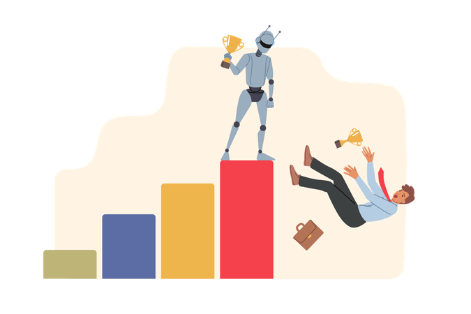 Staff layoffs caused by robot introduction  Illustration