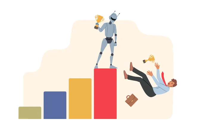 Staff layoffs caused by robot introduction  Illustration