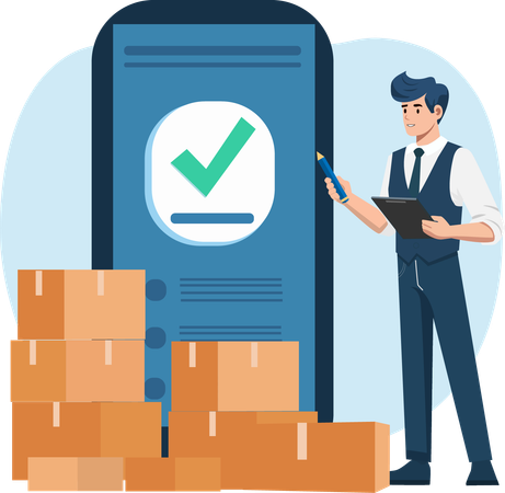 Staff with clipboard and check marks for stock quality reports  Illustration