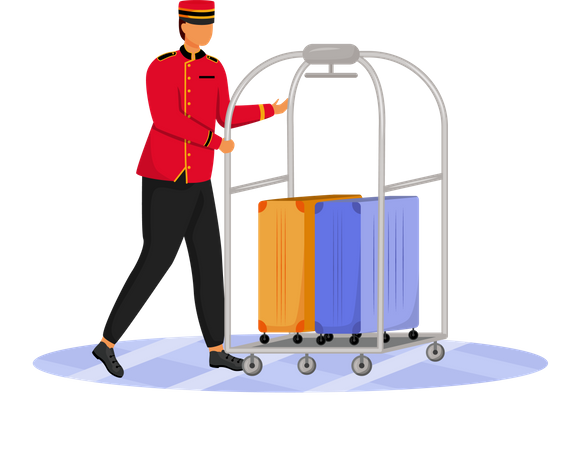 Staff with luggage cart  Illustration