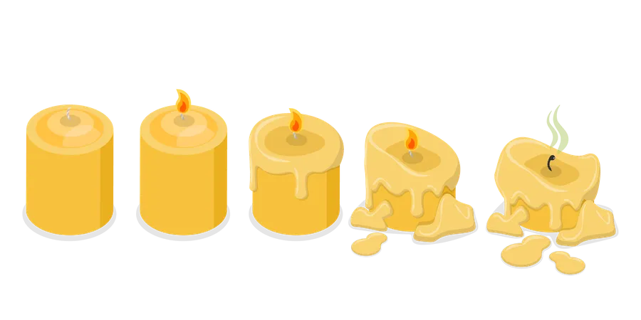 3 D Isometric Flat Vector Set Of Wax Candles Stages Of Burning イラスト