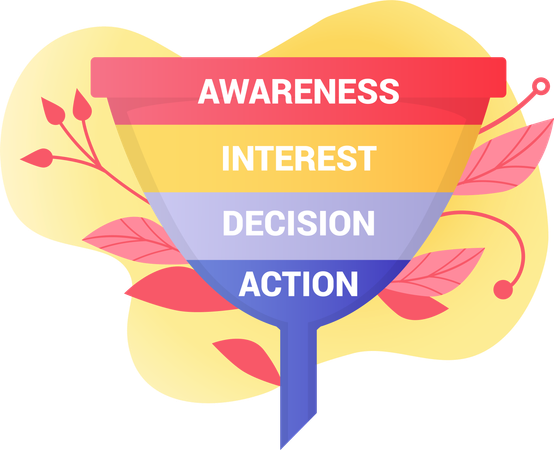 Stages of marketing process with Sales funnel  Illustration