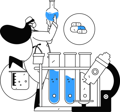 Un stagiaire effectue des tests chimiques en laboratoire  Illustration