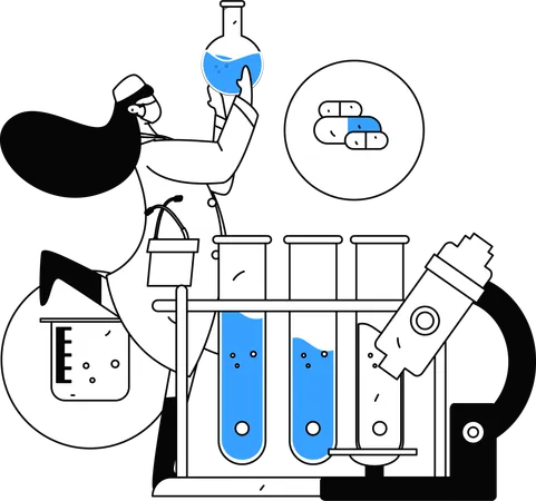 Un stagiaire effectue des tests chimiques en laboratoire  Illustration