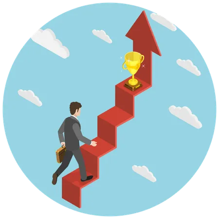 3 D Isometric Flat Vector Illustration Of Stairs To Business Success Reaching A Goal Illustration