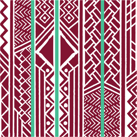 Ethnisches Stammesmuster in farbenfroher Bohème mit geometrischen Elementen, afrikanischem Schlammtuch, Stammesdesign  Illustration