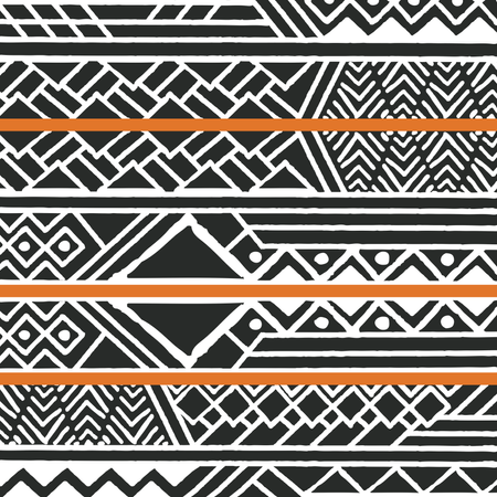 Ethnisches Stammesmuster in farbenfroher Bohème mit geometrischen Elementen, afrikanischem Schlammtuch, Stammesdesign  Illustration