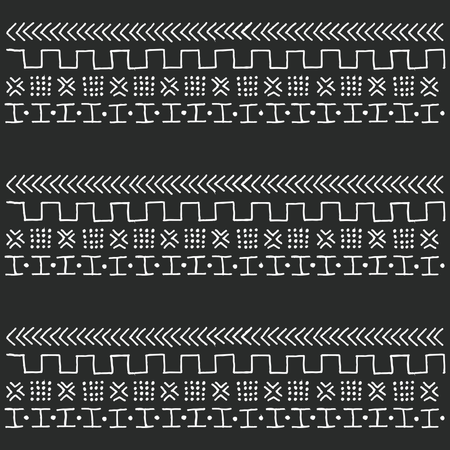 Ethnisches Stammesmuster in farbenfroher Bohème mit geometrischen Elementen, afrikanischem Schlammtuch, Stammesdesign  Illustration