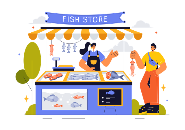 Stand de fruits de mer  Illustration