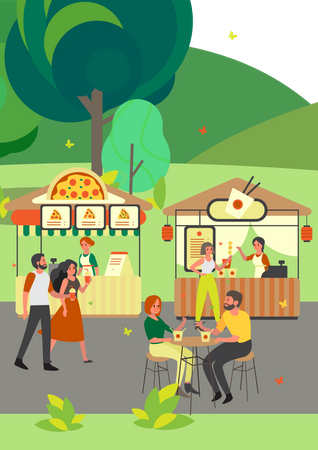 Stand de pizza et de café dans le parc  Illustration