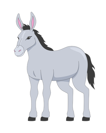 Standing donkey with black mane  Illustration