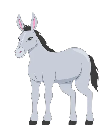 Standing donkey with black mane  Illustration