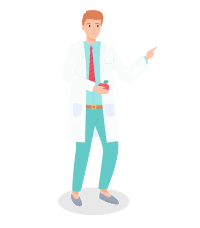 Standing gastroenterologist with apple in his arm  Illustration