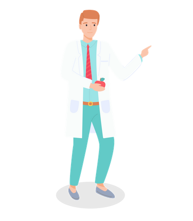 Standing gastroenterologist with apple in his arm  Illustration