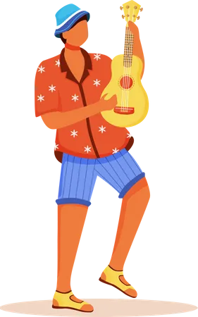 Standing male playing ukulele Illustration