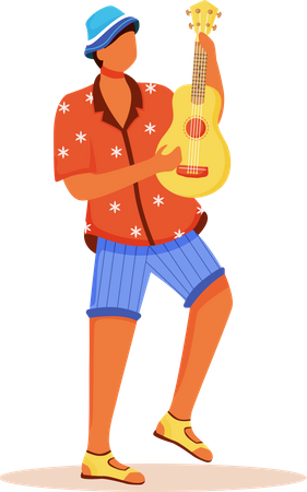Standing male playing ukulele  Illustration