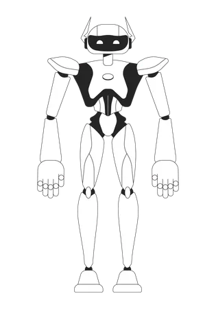 Robot Black And White 2 D Line Cartoon Character Robotics Technology Artificial Intelligence Isolated Line Vector Personage White Background Software Development Monochromatic Flat Spot Illustration Illustration