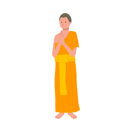 Standing Thai Monk Greeting in Meditation Robes  Illustration