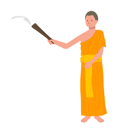 Standing Thai monk sprinkle holy water  Illustration