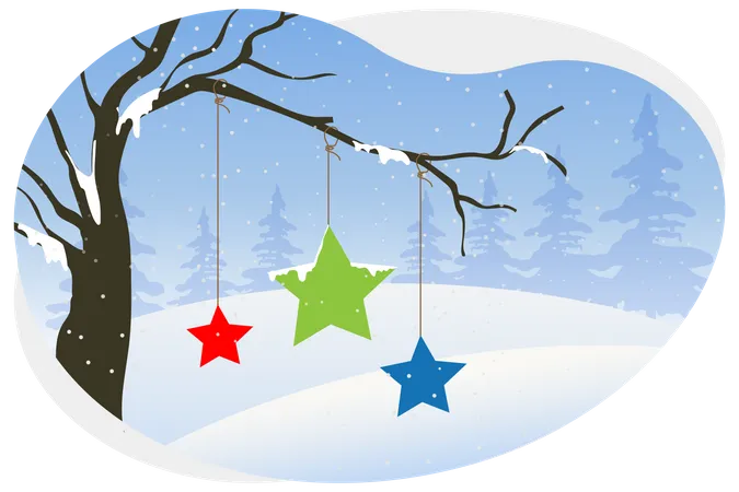 Star hanging on tree Illustration