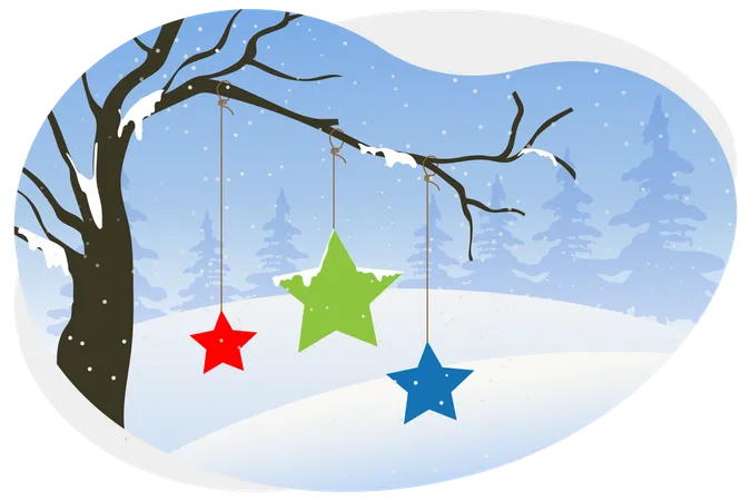 Star hanging on tree  Illustration