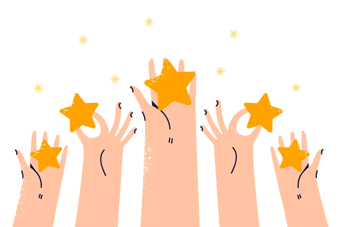 Stars Ratings Are In Hands Of User For Feedback Allowing Others To Know About Quality Of Service In Company Gold Stars Symbolize Excellent Opinion Of Users Have Become Clients Of Corporation Illustration