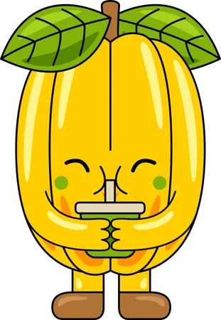 Starfruit Mascot Drinking Juice  Illustration