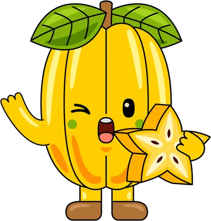 Starfruit Mascot Say Hi  Illustration