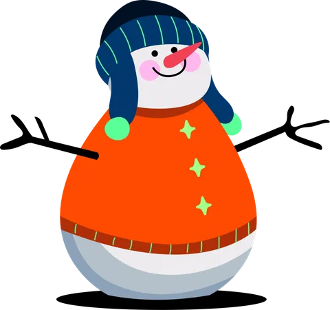 Clad In A Vibrant Orange And Blue Winter Attire This Snowman Looks Up To Admire The Star Filled Winter Sky Spreading Wonder And Awe Illustration