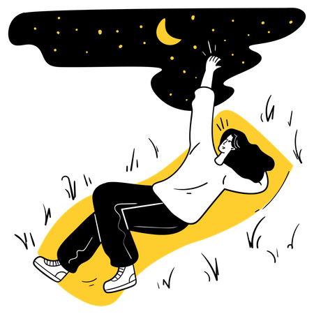 夜空の下で星空観察  イラスト