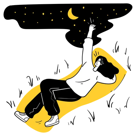 夜空の下で星空観察  イラスト