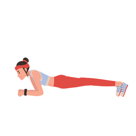 Starke Frau führt beim Training im Fitnessstudio eine Plank-Übung durch, um Ausdauer und Rumpfstabilität aufzubauen  Illustration