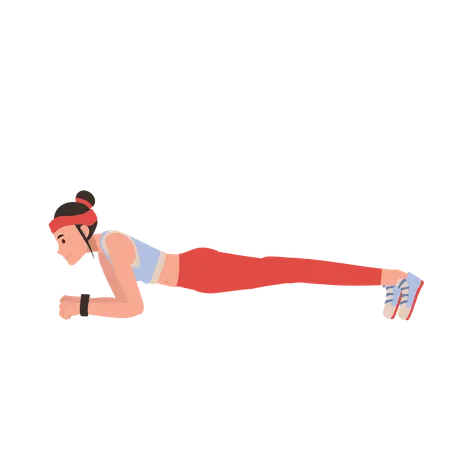 Starke Frau führt beim Training im Fitnessstudio eine Plank-Übung durch, um Ausdauer und Rumpfstabilität aufzubauen  Illustration