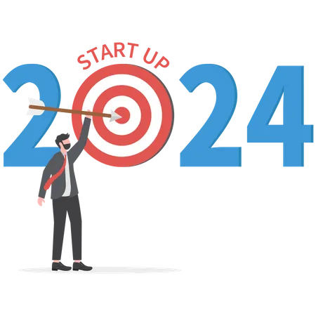 Businessman Target Button To Start Up New Business In 2024 Goals To Success Vector Illustrator 일러스트레이션
