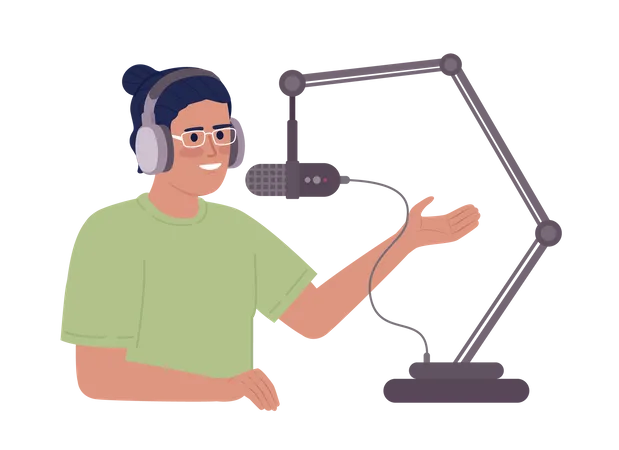 Radio Host Speaking Into Adjustable Mic Stand Semi Flat Color Vector Character Editable Figure Half Body Person On White Simple Cartoon Style Spot Illustration For Web Graphic Design And Animation Illustration