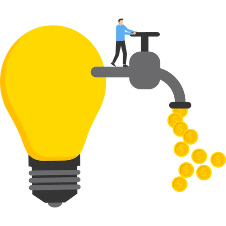 Startup Companies Start To Earn Income Or Income Earn Profits Or Make Sales Concepts Business Ideas Make Money Entrepreneurs Earn Money From The Faucet Of Income Flowing From Light Bulb Ideas Illustration