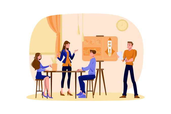 Startup company team meeting in an office  Illustration