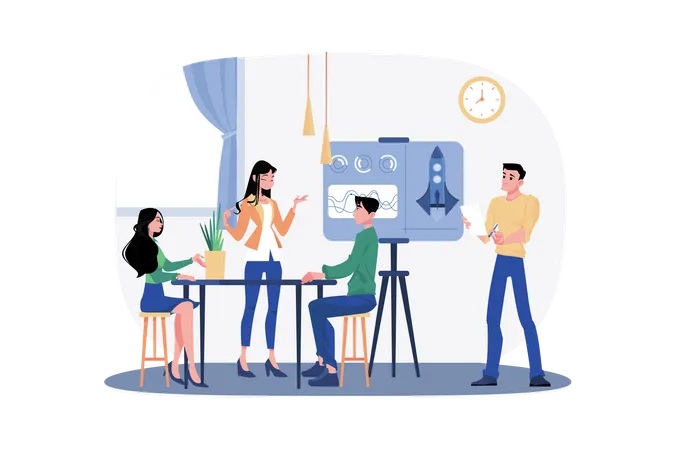 Startup company team meeting in an office  Illustration