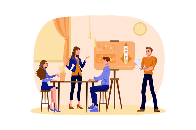 Startup company team meeting in an office  Illustration